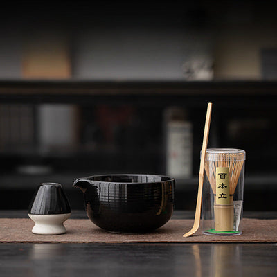 Matcha Set – Handmade Ceramic Bowl, Bamboo Whisk & Scoop – 4-Piece Japandi Gift Set for Kitchen