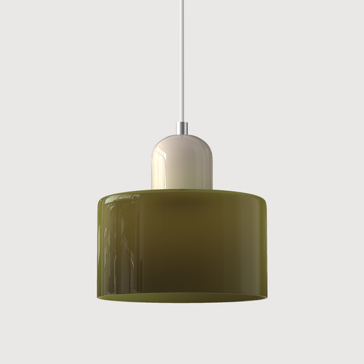 Bauhaus Coloured Pendant – Frosted Green Shade Red Base – Tavellix