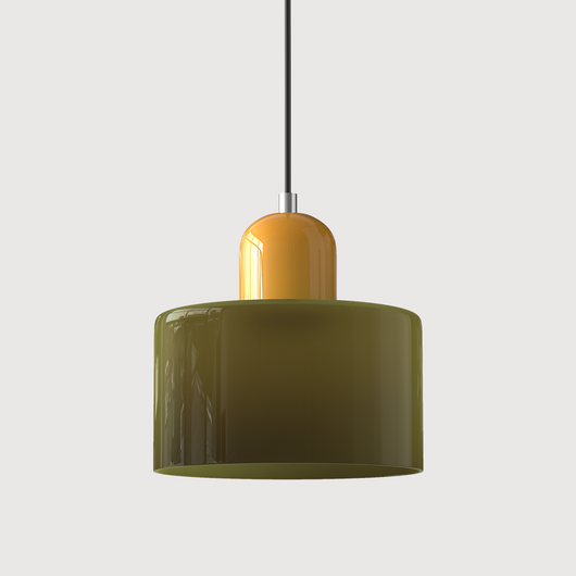 Bauhaus Glass Pendant – Orange Shade Green Base Styling – Tavellix
