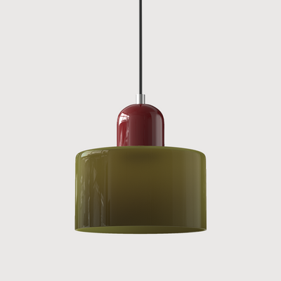 Bauhaus Glass Pendant – White Shade Yellow Base Detail – Tavellix