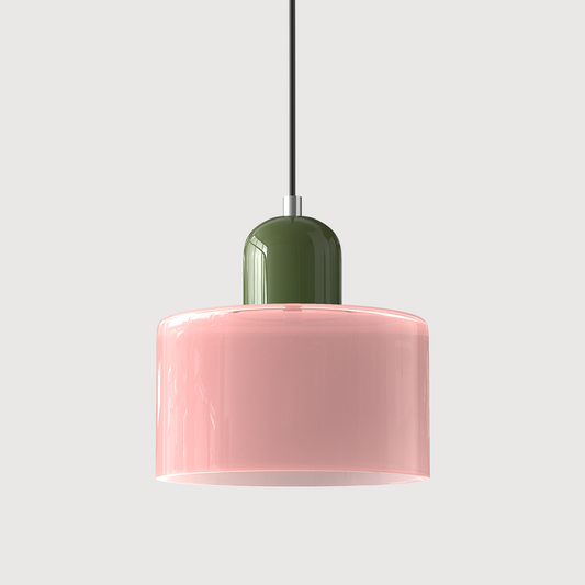 Bauhaus Pendant Light – Pink Shade Green Base Combination – Tavellix