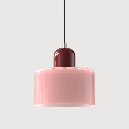 Bauhaus Glass Pendant – Pink Shade Red Base Detail – Tavellix