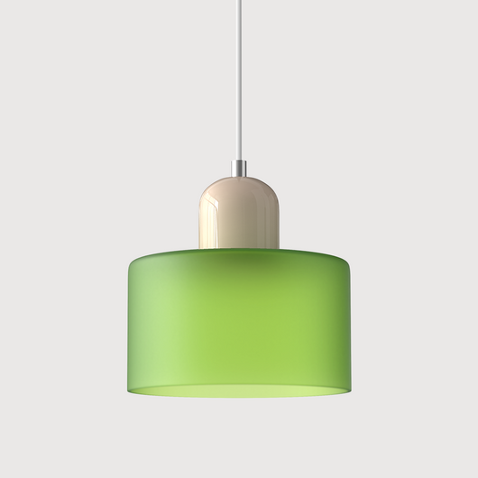 Bauhaus Glass Pendant – Pink Shade Yellow Cord Styling – Tavellix