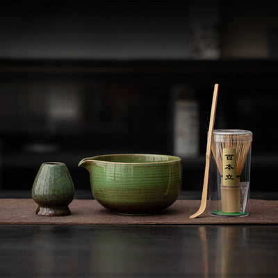 Matcha Set – Handmade Ceramic Bowl, Bamboo Whisk & Scoop – 4-Piece Japandi Gift Set for Kitchen
