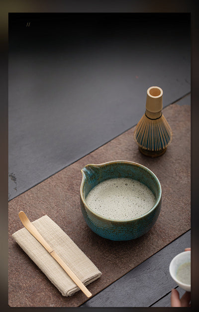 Matcha Set – Handmade Ceramic Bowl, Bamboo Whisk & Scoop – 4-Piece Japandi Gift Set for Kitchen