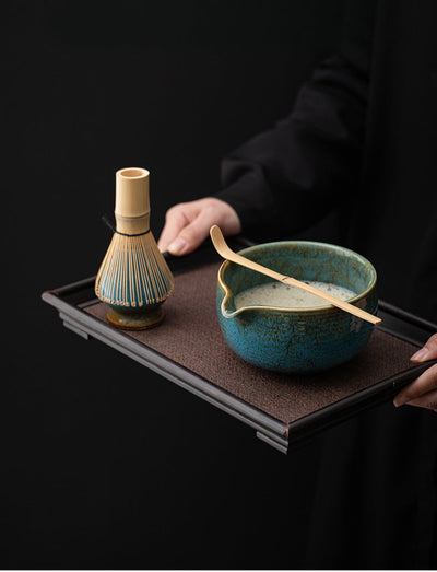 Matcha Set – Handmade Ceramic Bowl, Bamboo Whisk & Scoop – 4-Piece Japandi Gift Set for Kitchen