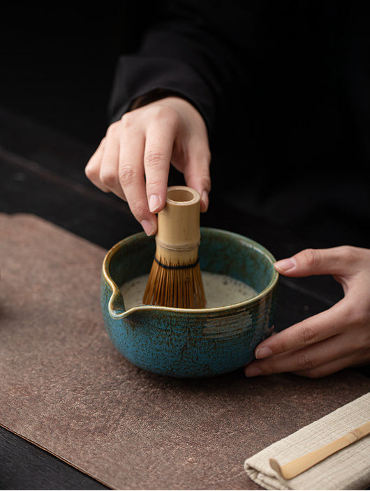 Matcha Set – Handmade Ceramic Bowl, Bamboo Whisk & Scoop – 4-Piece Japandi Gift Set for Kitchen