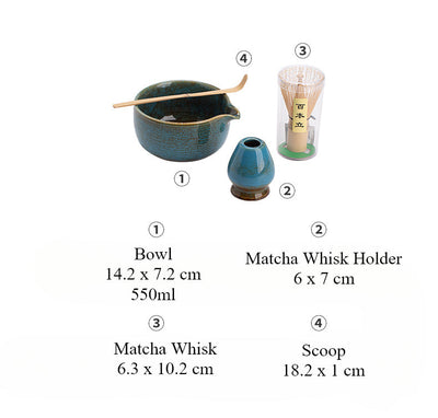 Matcha Set – Handmade Ceramic Bowl, Bamboo Whisk & Scoop – 4-Piece Japandi Gift Set for Kitchen