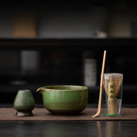 Matcha Set – Handmade Ceramic Bowl, Bamboo Whisk & Scoop – 4-Piece Japandi Gift Set for Kitchen