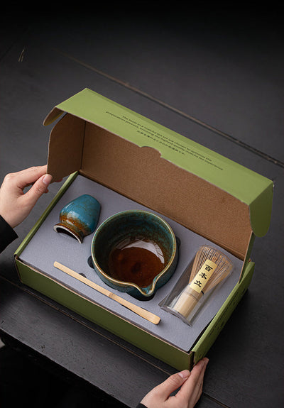 Matcha Set – Handmade Ceramic Bowl, Bamboo Whisk & Scoop – 4-Piece Japandi Gift Set for Kitchen