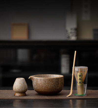 Matcha Set – Handmade Ceramic Bowl, Bamboo Whisk & Scoop – 4-Piece Japandi Gift Set for Kitchen