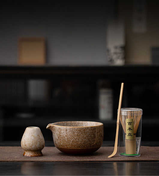 Matcha Set – Handmade Ceramic Bowl, Bamboo Whisk & Scoop – 4-Piece Japandi Gift Set for Kitchen