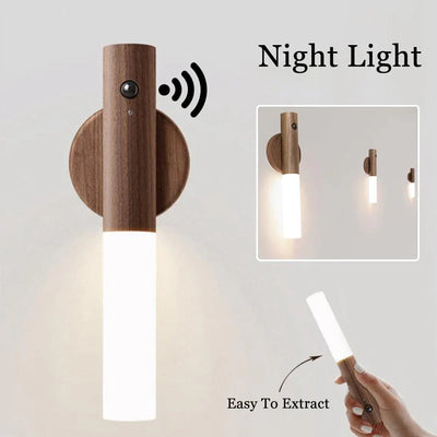 Motion Sensor Wall Light – Walnut Finish Close-Up – Tavellix