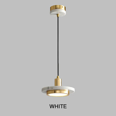 Marble Pendant Light – Round Disc with Integrated LED – Adjustable Hanging Ceiling Lamp for Dining Room Kitchen Bedroom