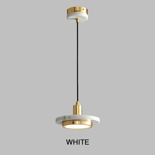 Marble Pendant Light – Round Disc with Integrated LED – Adjustable Hanging Ceiling Lamp for Dining Room Kitchen Bedroom