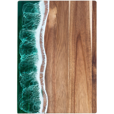 Acacia Wood Resin Serving Board – Green Waves Main View – Tavellix