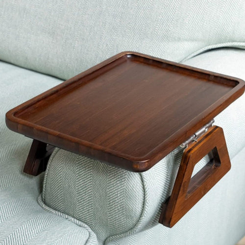 Sofa Arm Tray – Adjustable Bamboo Clip-On Armrest Table – Non-Slip Drinks & Laptop Tray for Living Room Bedroom Lounge