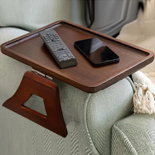 Sofa Arm Tray – Adjustable Bamboo Clip-On Armrest Table – Non-Slip Drinks & Laptop Tray for Living Room Bedroom Lounge