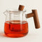 Borosilicate Glass Teapot with Stainless Steel Infuser and Wooden Handle for Kitchen and Morning Tea Rituals