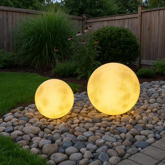 Garden Lamp – Wired Moon Sphere Warm LED Outdoor Light – Weather-Resistant Resin Design for Pathway Balcony Patio
