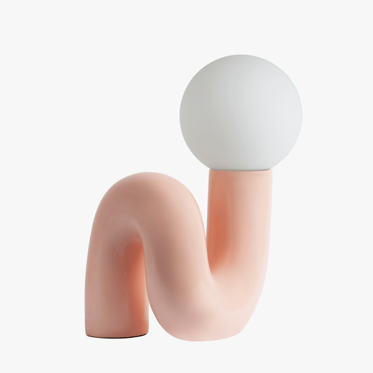 Sculptural Table Lamp Cream Pink – Glass Shade Detail – Tavellix