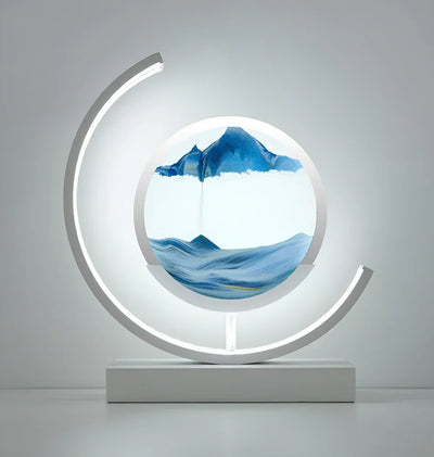 Sand Art Table Lamp – White Blue Variant Glowing – Tavellix