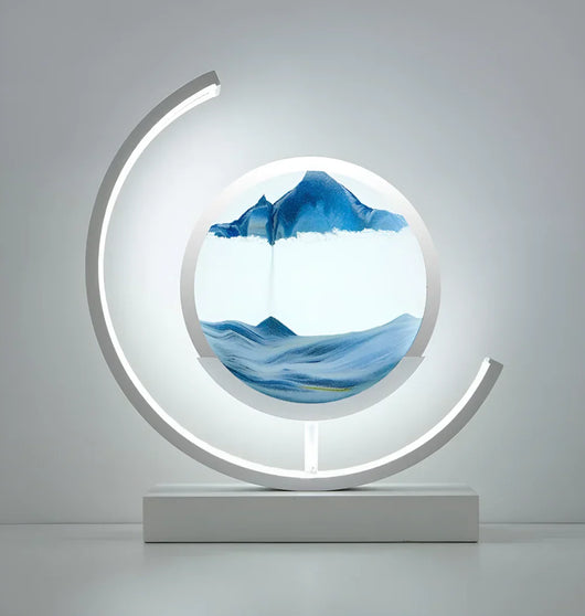 Sand Art Table Lamp – White Blue Variant Glowing – Tavellix