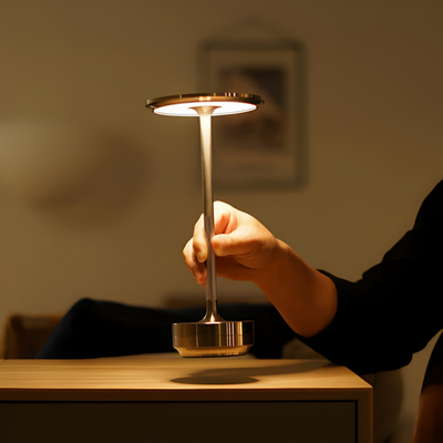 Wireless Table Lamp – Gold Finish Bedroom Ambient View – Tavellix