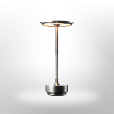 Wireless Table Lamp – Silver Steel Finish Close-Up – Tavellix