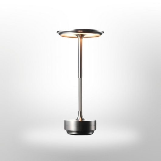 Wireless Table Lamp – Silver Steel Finish Close-Up – Tavellix