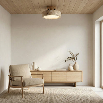 Round Japanese Modern Travertine Ceiling Light