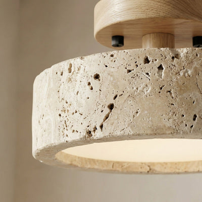 Round Japanese Modern Travertine Ceiling Light