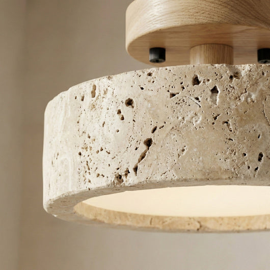 Round Japanese Modern Travertine Ceiling Light