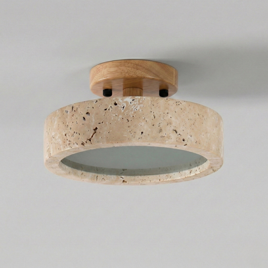 Round Japanese Modern Travertine Ceiling Light
