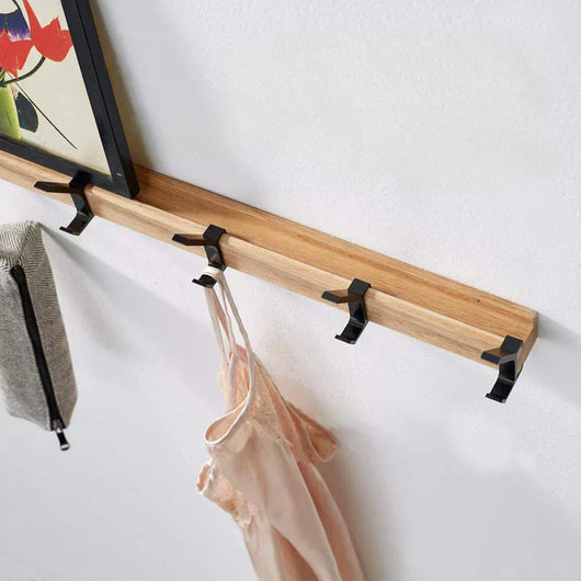 Wall Mounted Coat Rack – 5 Adjustable Double Hooks – Wood & Aluminium – Minimalist Design for Hallway Bedroom Bathroom