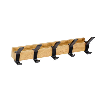 Wall Mounted Coat Rack – 5 Adjustable Double Hooks – Wood & Aluminium – Minimalist Design for Hallway Bedroom Bathroom