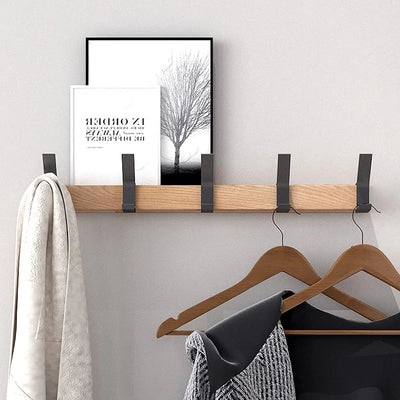 Wall Mounted Coat Rack – 5 Adjustable Double Hooks – Wood & Aluminium – Minimalist Design for Hallway Bedroom Bathroom