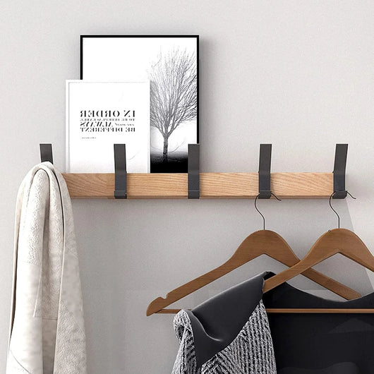 Wall Mounted Coat Rack – 5 Adjustable Double Hooks – Wood & Aluminium – Minimalist Design for Hallway Bedroom Bathroom