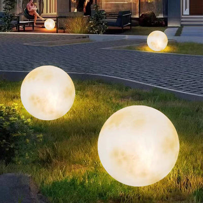 Garden Lamp – Wired Moon Sphere Warm LED Outdoor Light – Weather-Resistant Resin Design for Pathway Balcony Patio