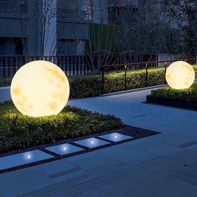 Garden Lamp – Wired Moon Sphere Warm LED Outdoor Light – Weather-Resistant Resin Design for Pathway Balcony Patio