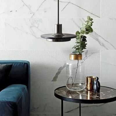 Marble Pendant Light – Round Disc with Integrated LED – Adjustable Hanging Ceiling Lamp for Dining Room Kitchen Bedroom
