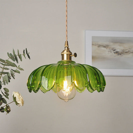 Vintage Flower Pendant Lamp – Floral Glass Shade with Brass Finish – Tavellix