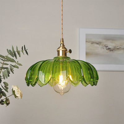 Vintage Flower Pendant Lamp – Floral Glass Shade with Brass Finish – Tavellix