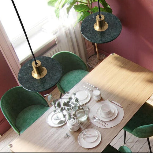 Marble Pendant Light – Round Disc with Integrated LED – Adjustable Hanging Ceiling Lamp for Dining Room Kitchen Bedroom