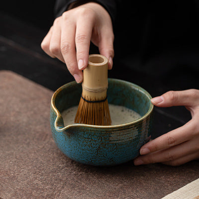 Matcha Set – Handmade Ceramic Bowl, Bamboo Whisk & Scoop – 4-Piece Japandi Gift Set for Kitchen