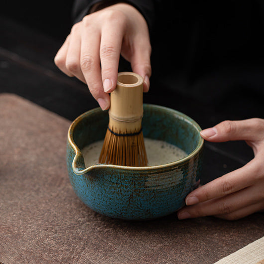 Matcha Set – Handmade Ceramic Bowl, Bamboo Whisk & Scoop – 4-Piece Japandi Gift Set for Kitchen