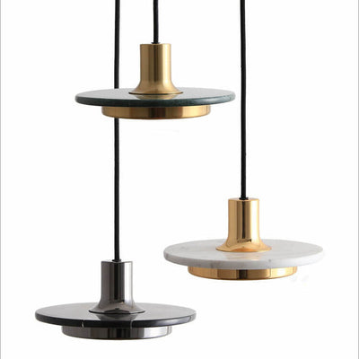Marble Pendant Light – Round Disc with Integrated LED – Adjustable Hanging Ceiling Lamp for Dining Room Kitchen Bedroom