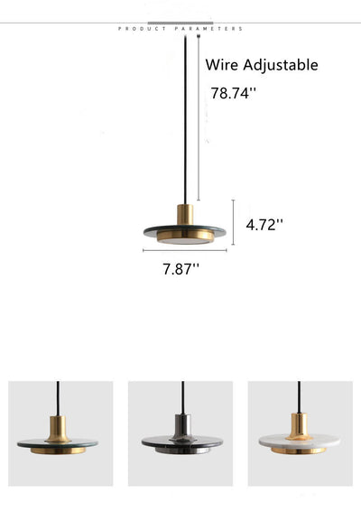 Marble Pendant Light – Round Disc with Integrated LED – Adjustable Hanging Ceiling Lamp for Dining Room Kitchen Bedroom
