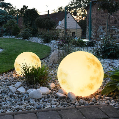 Garden Lamp – Wired Moon Sphere Warm LED Outdoor Light – Weather-Resistant Resin Design for Pathway Balcony Patio