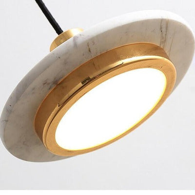 Marble Pendant Light – Round Disc with Integrated LED – Adjustable Hanging Ceiling Lamp for Dining Room Kitchen Bedroom